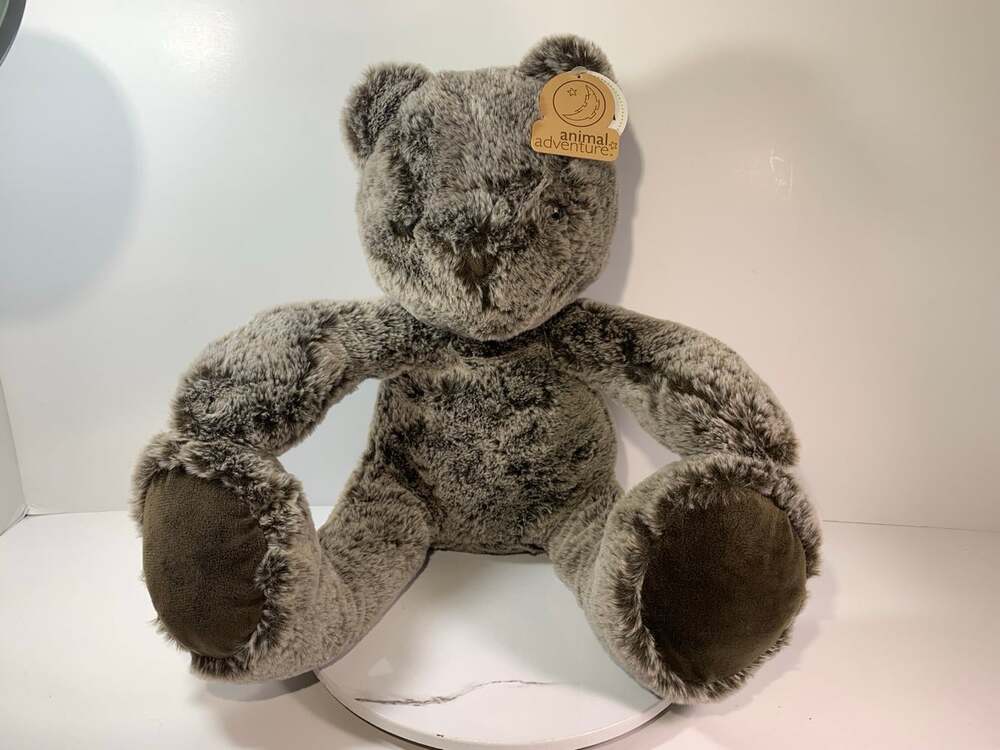 animal adventure grey teddy bear sewn eyes plush